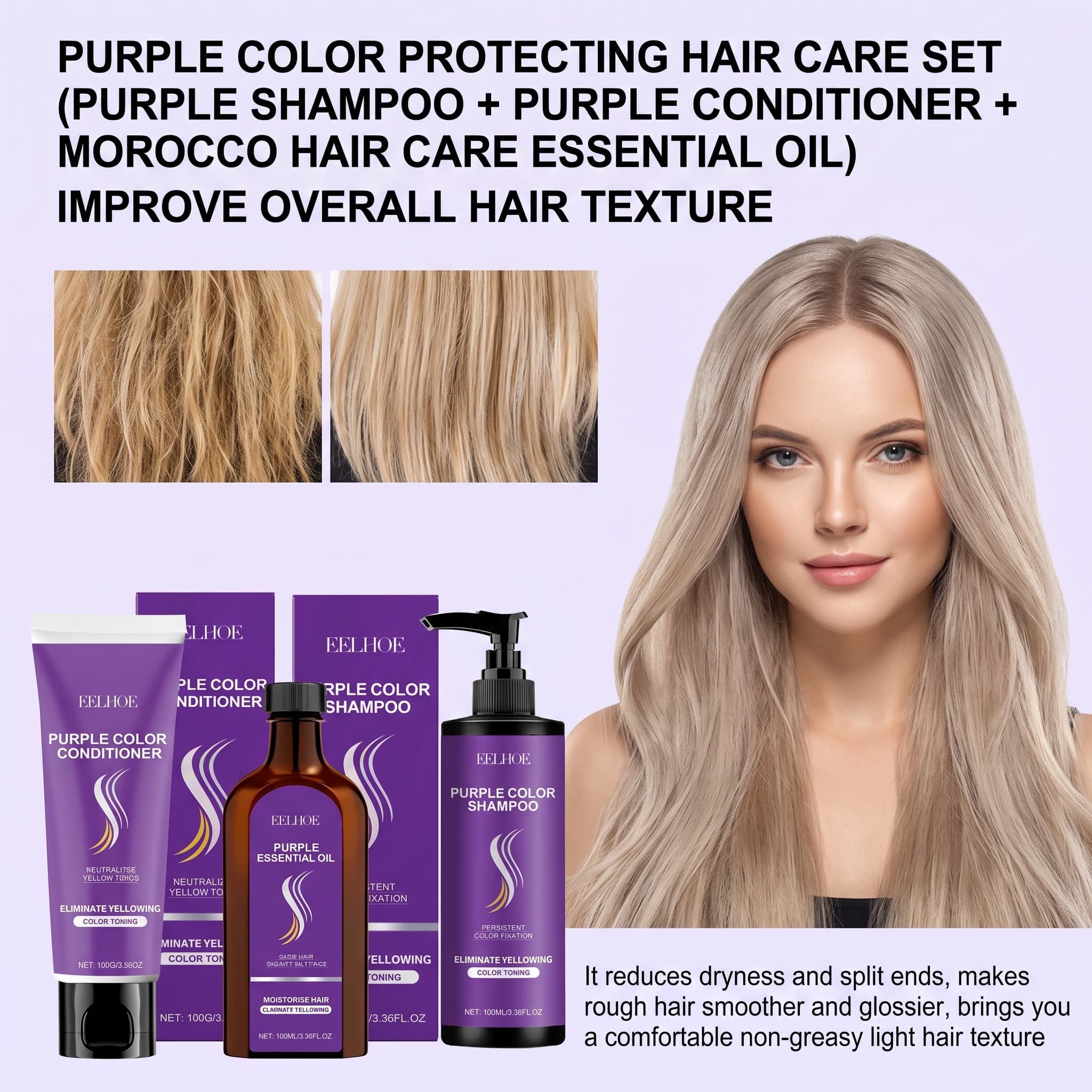 Purple Shampoo Set With Condit - огляд і ціна Hair Care Oil Serum
