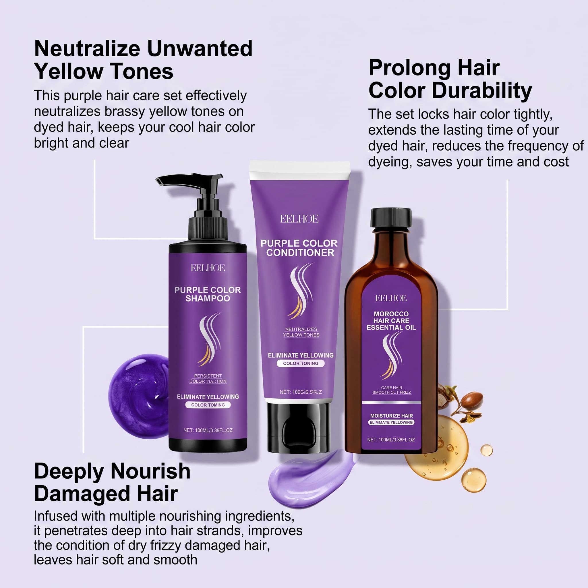 Purple Shampoo Set With Condit - огляд і ціна Hair Care Oil Serum